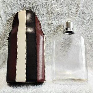 Vintage 8 1/2" Thick Glass Flask/Cantene with Leather Zip-Up Case!!